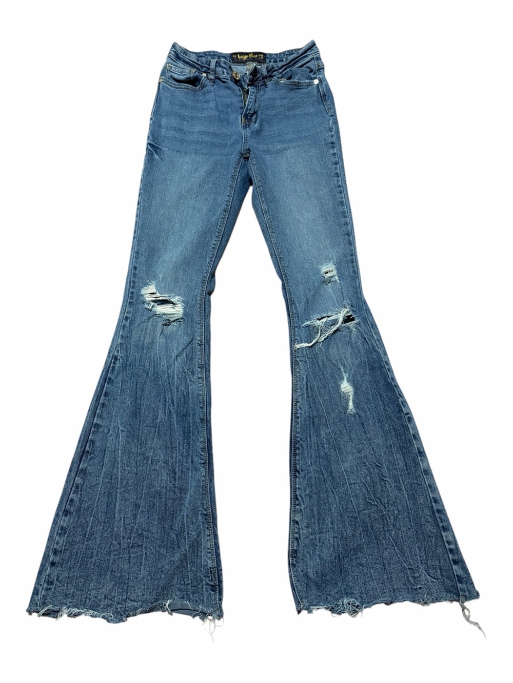 2000 Y2K Wide Flare Low Rise Distressed Raw Hem Jeans Size 3 Bell Bottom Grunge